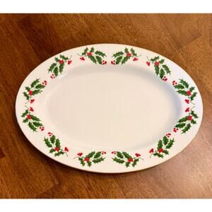 Christmas Holly Fine Porcelain 12 inch oval platter and nut dish.